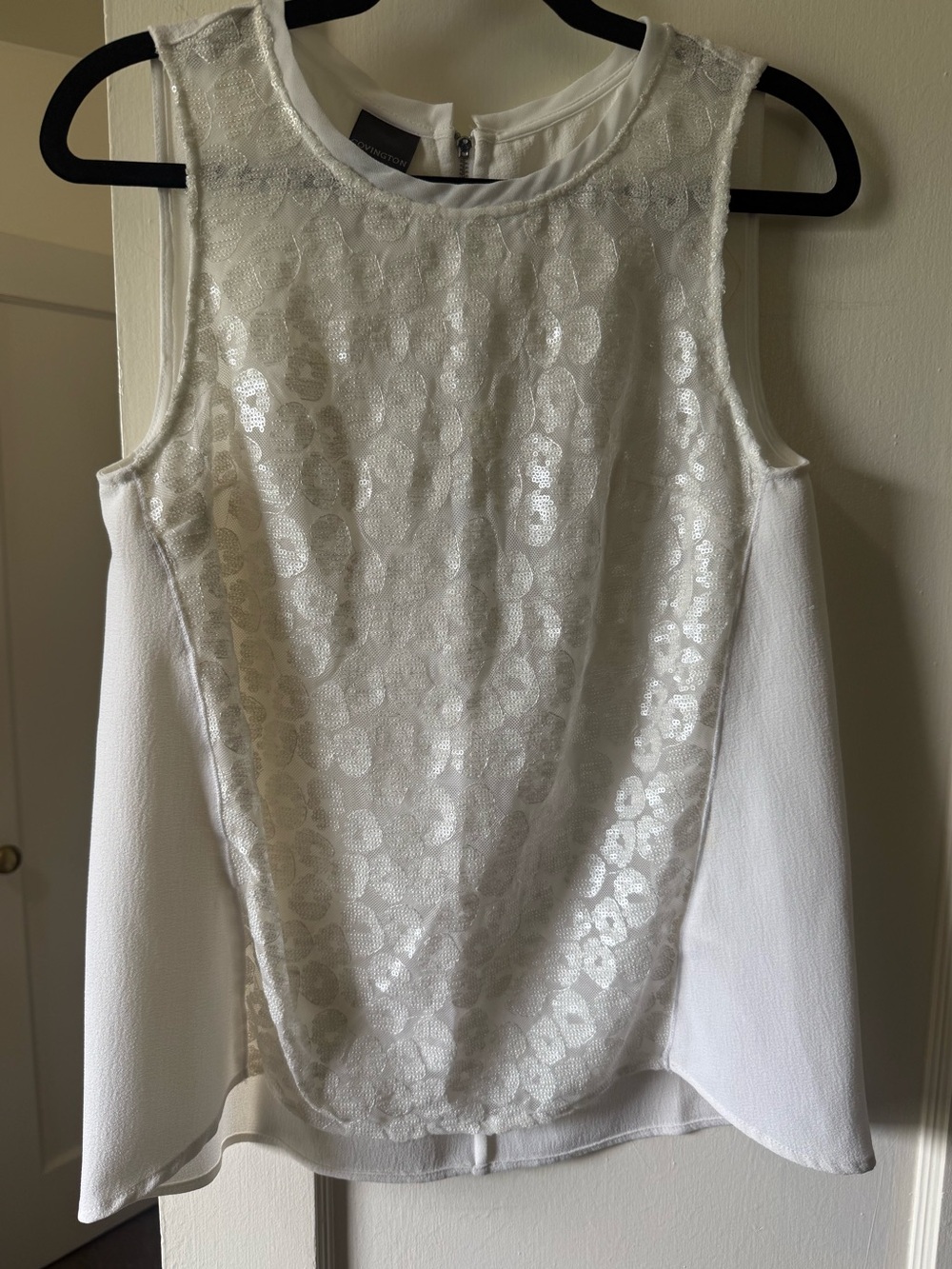 Covington White Sequin Sleeveless Blouse | Rear Zip | Size S‎ | like new!